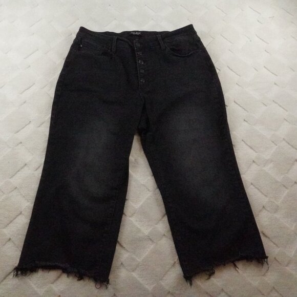 Judy Blue High Waist Button Front Destroy Raw Hem Wide Leg Jeans Womens 20W - Picture 1 of 10